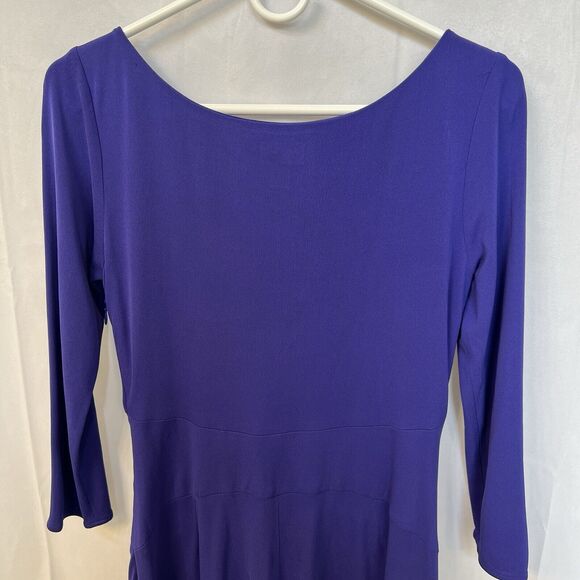Issa London Purple 100% Silk Sheath Midi Dress Sz 6‎ 3/4 Sleeve Cocktail Wedding - Picture 12 of 16